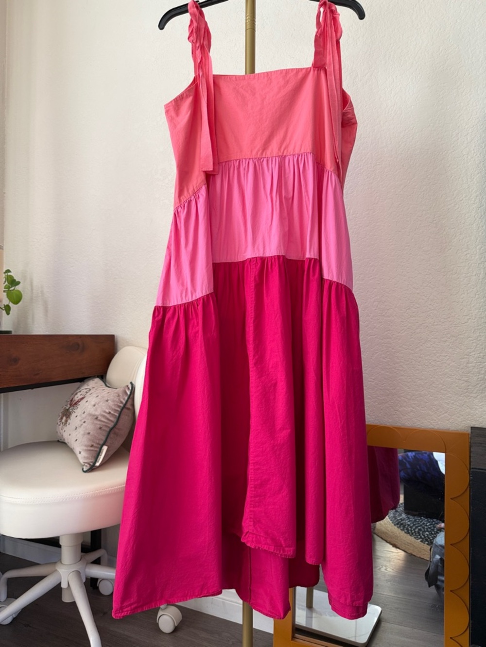 Peter Som Pink & Hot Pink Tiered Tie-Shoulder Dress